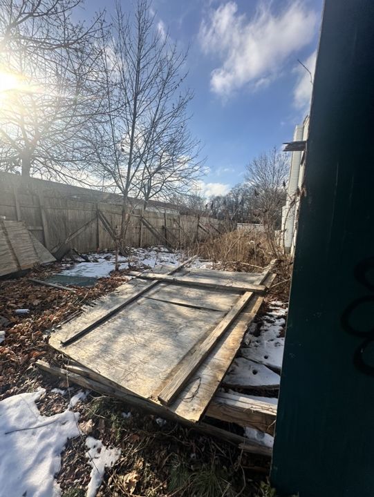 The cleared lot in winter.