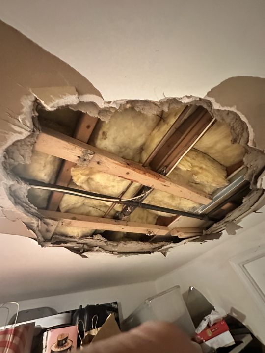 Ceiling opened where the leak came through.